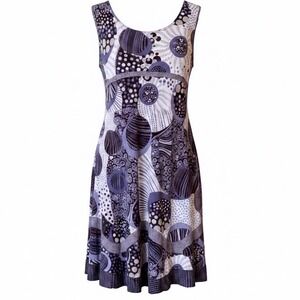 Bali Womens Geometric Floral Print Sleeveless Midi Dress Blue Grey Size 14 4705